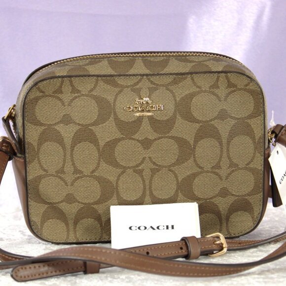 Coach Signature Camera Bag Crossbody Khaki Saddle 2 NWT - Picture 6 of 12